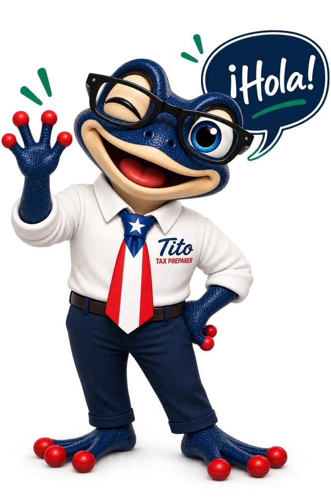 Tito, the Borinken Tax coquí, waving hello