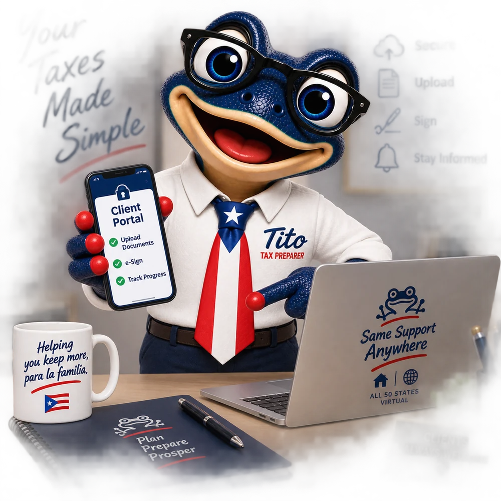 Tito, the Borinken Tax coquí, at the secure client portal
